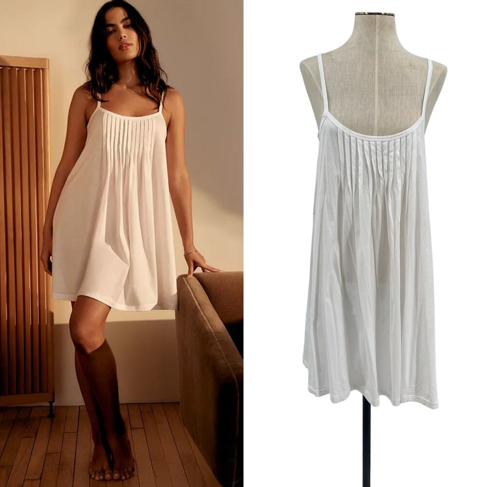 Hanro Juliet Babydoll Nightgown Tank Pintuck Pleated Cotton White‎ Size Small